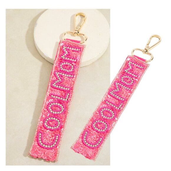COOL MOM Seed Beaded Keychain Lanyard Bag Charm NEW - Picture 4 of 5